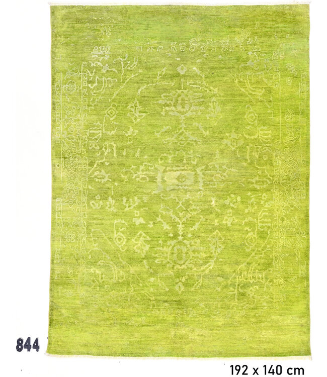 Hand-knotted Wool Rug Lime Green – 192 x 140 cm – Modern Vintage Style