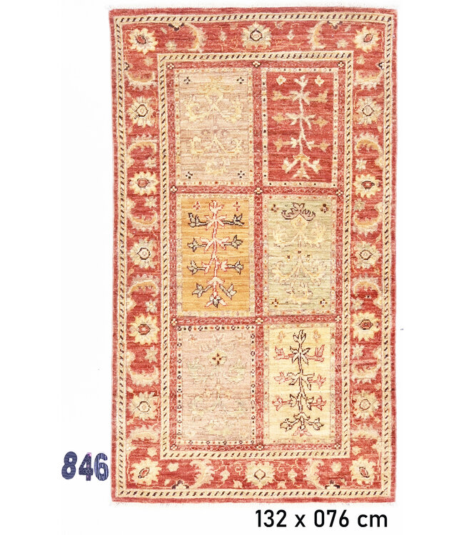 Ziegler Wool Hand-Knotted Rug in Red and Yellow – 132 x 076 cm