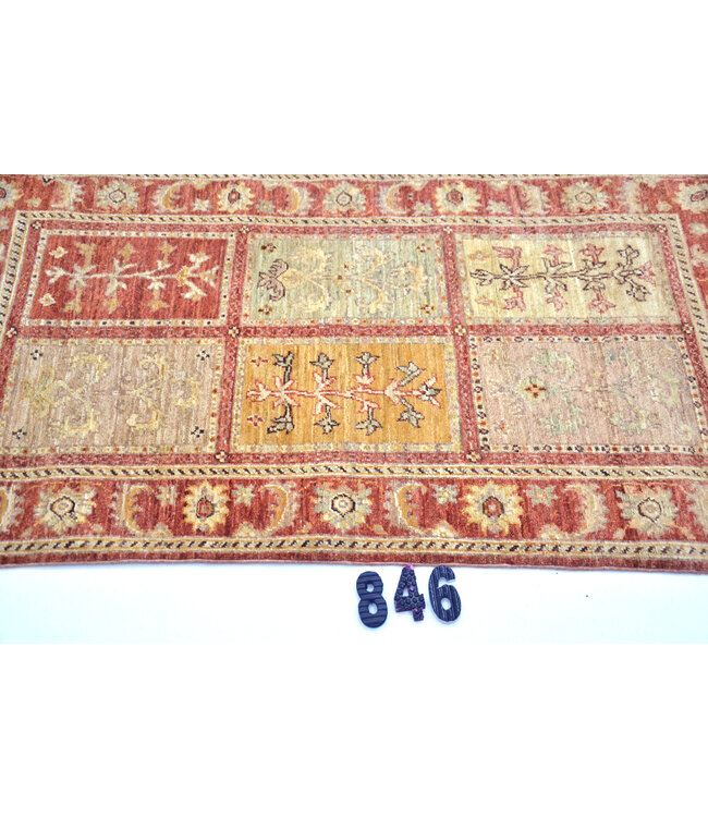 Ziegler Wollhandgeknüpfter Teppich in Rot und Gelb – 132 x 076 cm