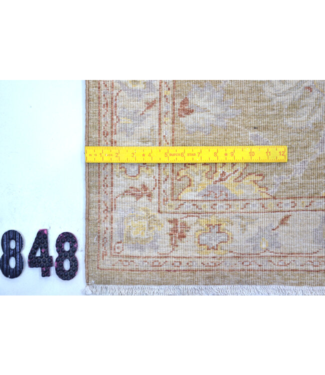 Ziegler Wool Hand-Knotted Rug in Beige with Yellow and Red Accents – 352 x 074 cm