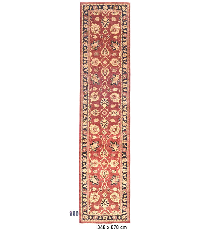 Kazak Wool Hand-Knotted Rug in Red and Blue – 348 x 078 cm