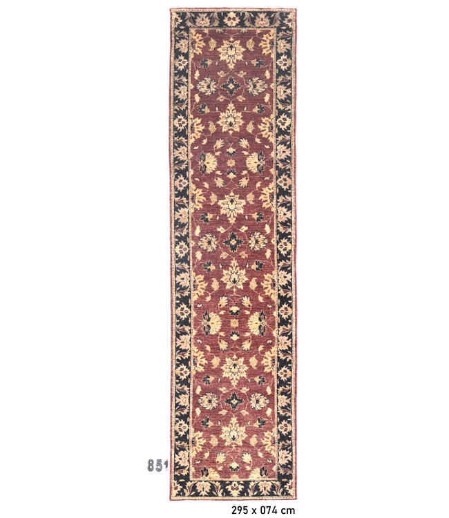 Bordeaux Ziegler Läufer – 295 x 074 cm – Handgeknüpft aus Wolle