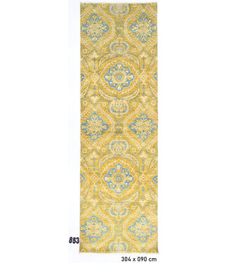 Gelb & Blau Läufer Teppich – 304 x 090 cm – Handgeknüpft Gelb & Blau Läufer Teppich – 304 x 090 cm – Handgeknüpft