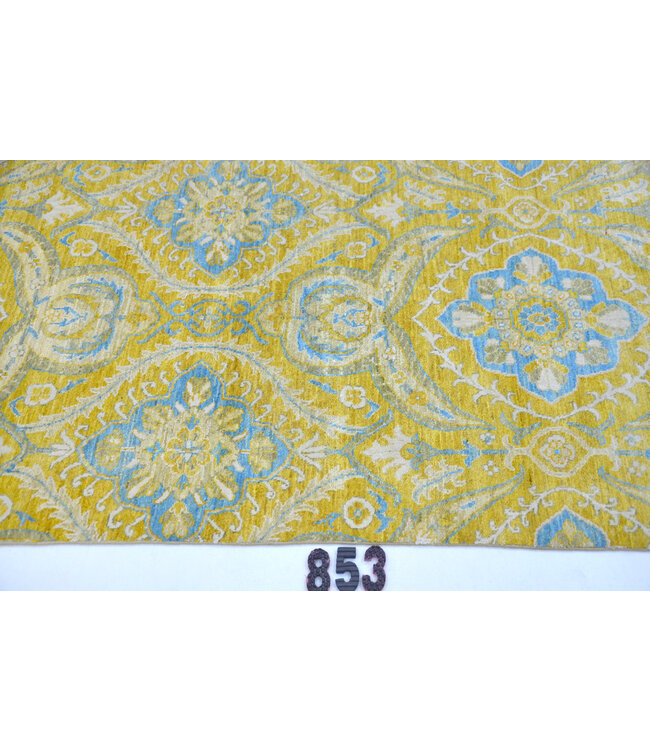 Yellow & Blue Runner Rug – 304 x 090 cm – Hand-Knotted Wool