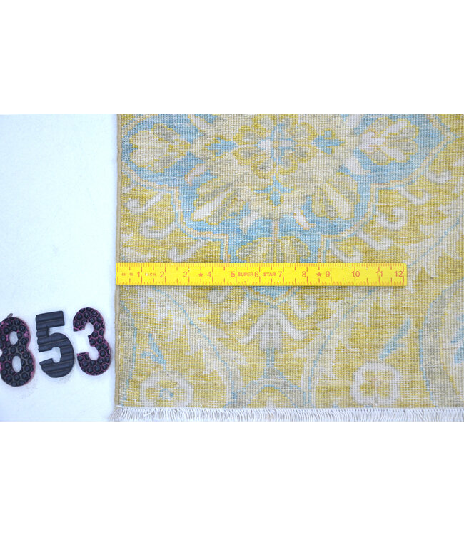 Gelb & Blau Läufer Teppich – 304 x 090 cm – Handgeknüpft