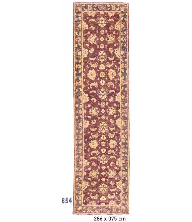 Burgundy & Beige Runner Rug – 286 x 075 cm – Hand-Knotted Wool