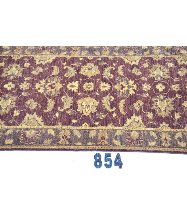 Burgundy & Beige Runner Rug – 286 x 075 cm – Hand-Knotted Wool