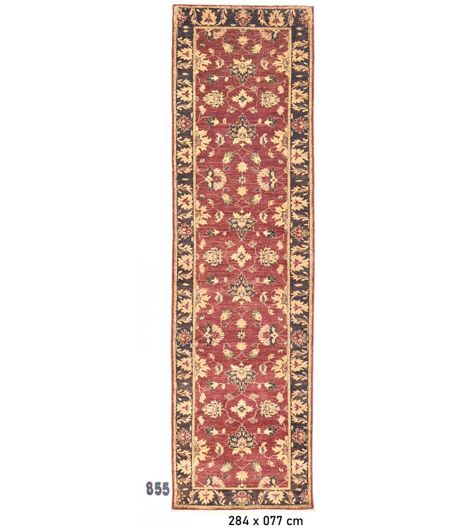 Deep Red & Beige Runner Rug – 284 x 077 cm – Hand-Knotted Wool