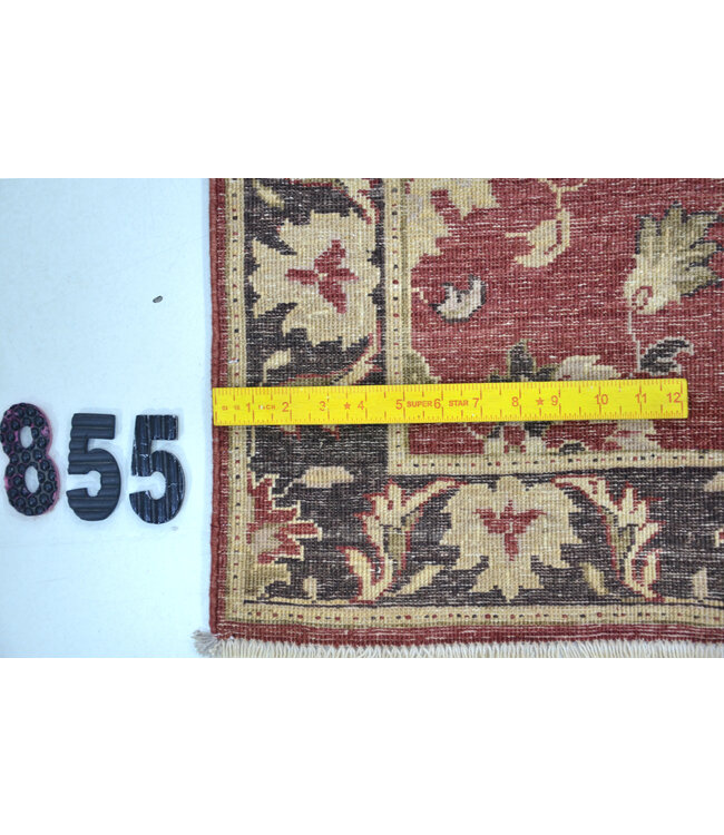 Dieprood & Beige Handgeknoopt Runner Tapijt – 284 x 077 cm – Traditioneel Motief