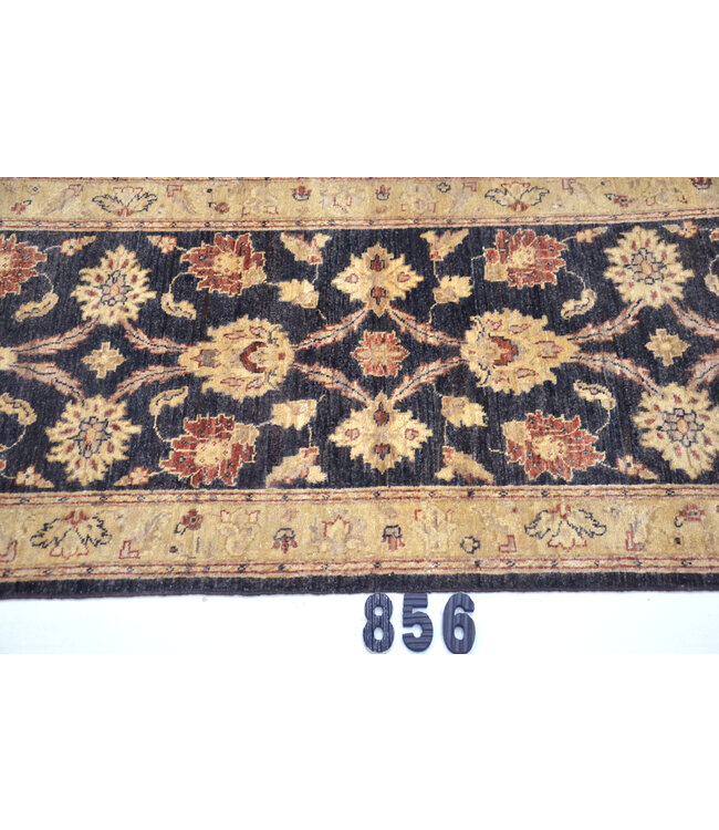 Schwarz & Beige Läufer Teppich – 352 x 076 cm – Handgeknüpft aus Wolle