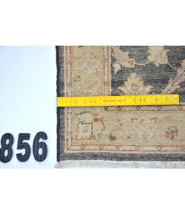 Zwart & Beige Handgeknoopt Runner Tapijt – 352 x 076 cm – Klassiek Bloemenmotief