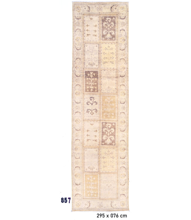 Lichte Patchwork Handgeknoopt Tapijt – 295 x 076 cm – Beige & Aardetinten