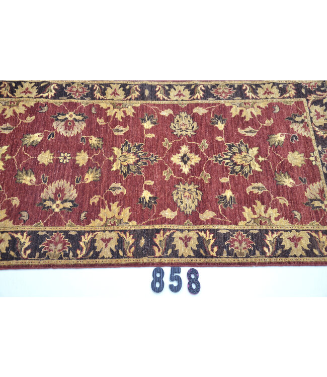 Dieprode Handgeknoopte Loper – 283 x 076 cm – Klassiek Bloemenmotief