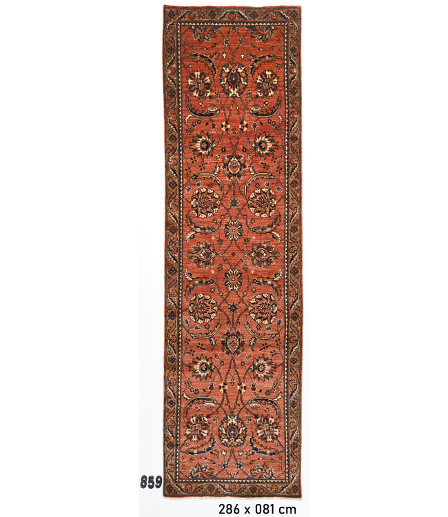 Persischer Terrakotta-Läufer – 286 x 081 cm – Fein Handgeknüpft mit Blütenmuster