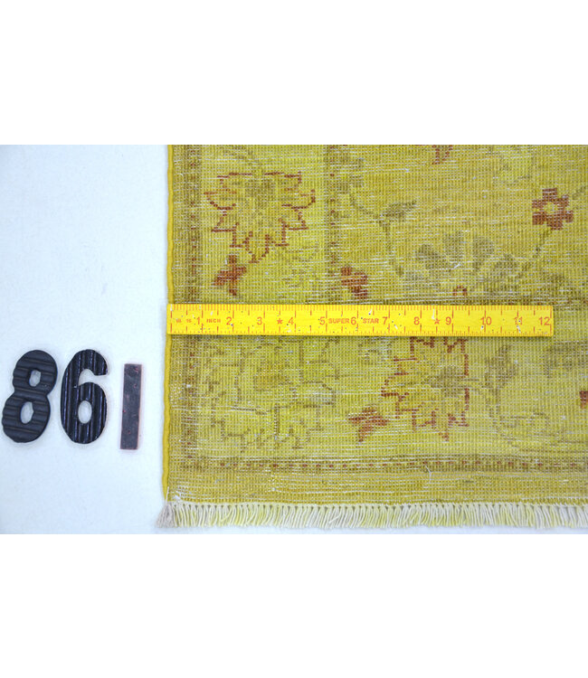 Vintage Handgeknoopte Wol Tapijt - Groene Kleur met Bloemenmotieven, 283x072 cm