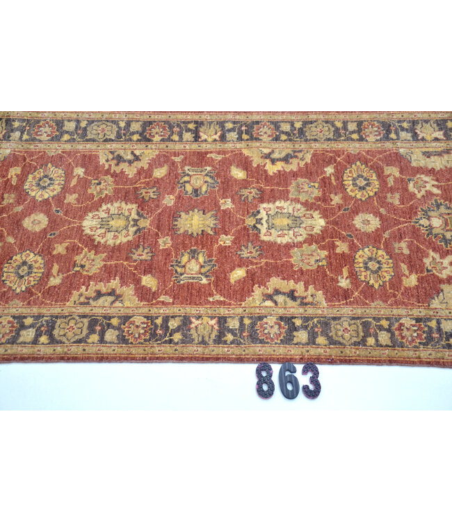 Vintage Hand-Knotted Wool Rug - Red with Floral Motifs, 339x074 cm
