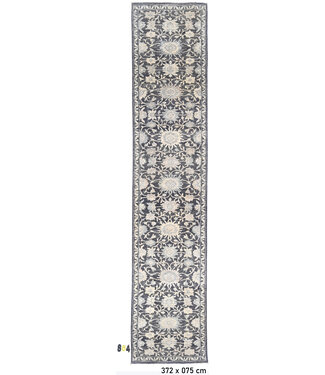 Handgeknüpfter Wollteppich – Ziegler Muster, Graue Farbe mit Blumenmotiven, 372x075 cm Handgeknüpfter Wollteppich – Ziegler Muster, Graue Farbe mit Blumenmotiven, 372x075 cm