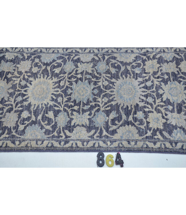 Handgeknüpfter Wollteppich – Ziegler Muster, Graue Farbe mit Blumenmotiven, 372x075 cm