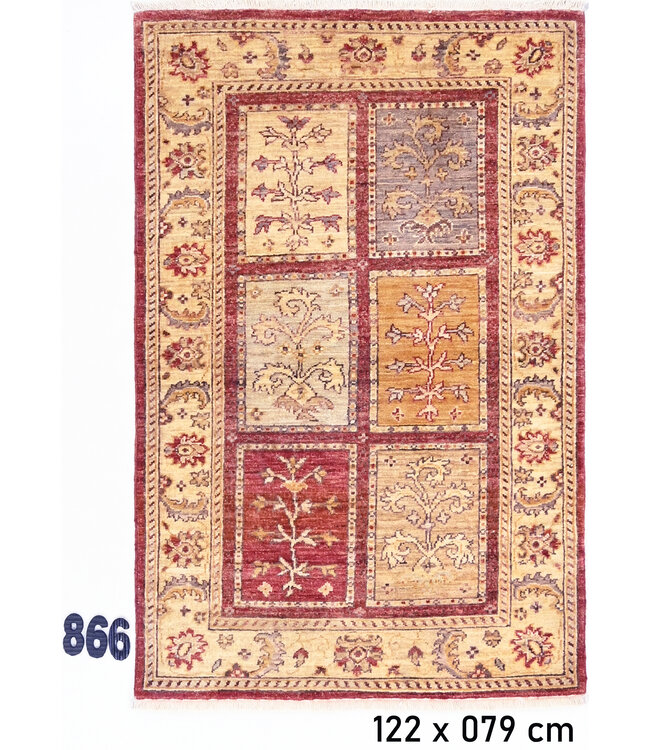 Handgeknüpfter Gabbeh Teppich in Rot und Gelb | 122x79 cm | Wolle