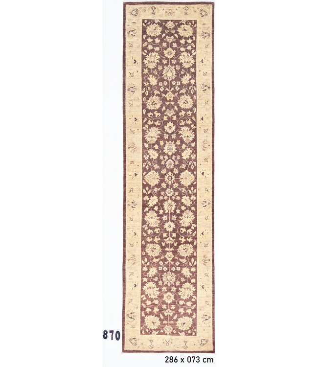 Roodbruin Antiek Ziegler loper – handgeknoopt wollen tapijt – 286 x 073 cm