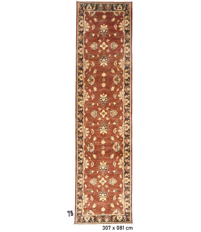 Handgeknoopt Roodbruin Ziegler Wol Vloerkleed – Klassiek Bloemenpatroon – 307 x 081 cm