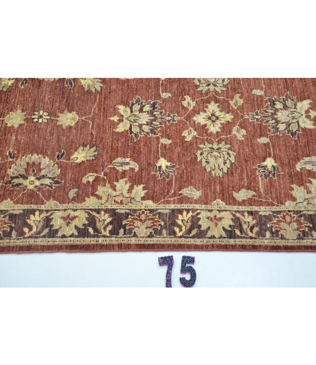Handgeknoopt Roodbruin Ziegler Wol Vloerkleed – Klassiek Bloemenpatroon – 307 x 081 cm