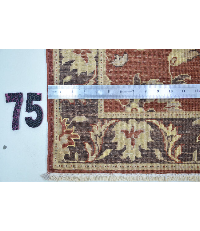 Hand-Knotted Red-Brown Ziegler Wool Rug – Classic Floral Design – 307 x 081 cm