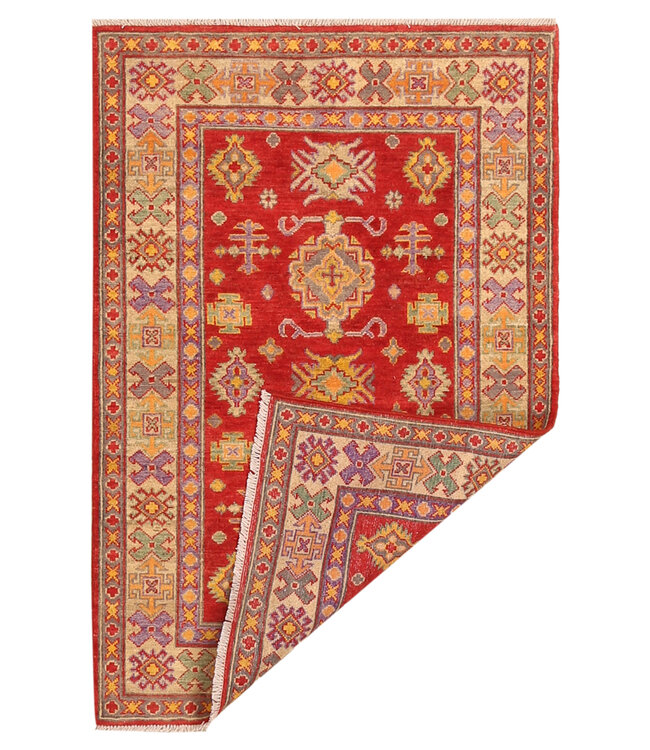 152x100cm Wool Hand-Knotted Kazak Afghan Rug – Authentic Oriental Carpet