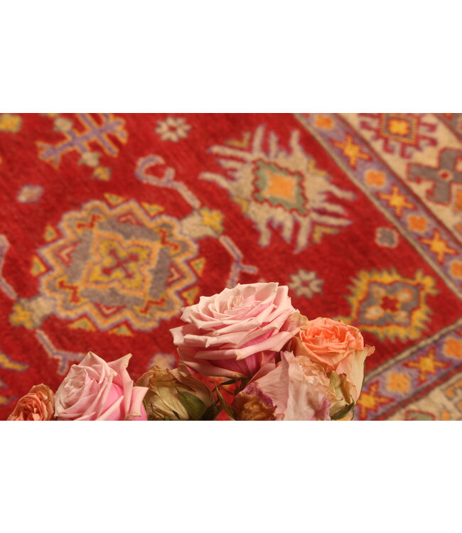 152x100cm Wool Hand-Knotted Kazak Afghan Rug – Authentic Oriental Carpet