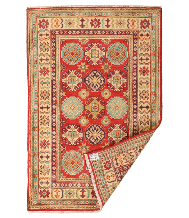 150x99cm Wool Hand-Knotted Kazak Afghan Rug – Authentic Oriental Carpet