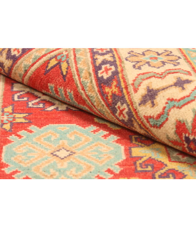 150x99cm Wool Hand-Knotted Kazak Afghan Rug – Authentic Oriental Carpet