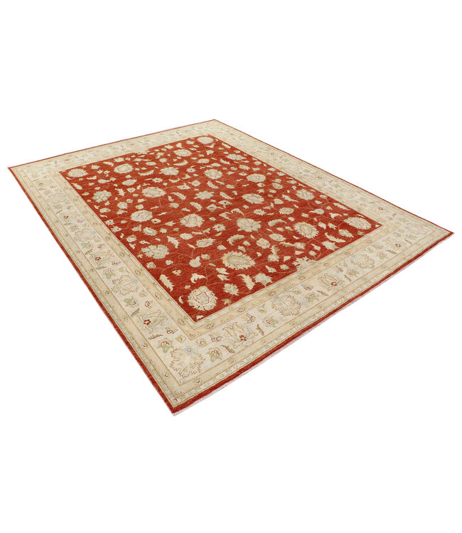 Hand-Knotted Ziegler Rug – 300 x 253 cm – Rust Red & Cream – Classic Design