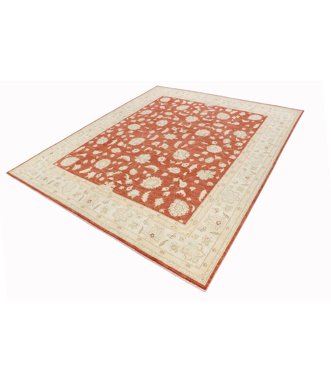 Hand-Knotted Ziegler Rug – 300 x 253 cm – Rust Red & Cream – Classic Design