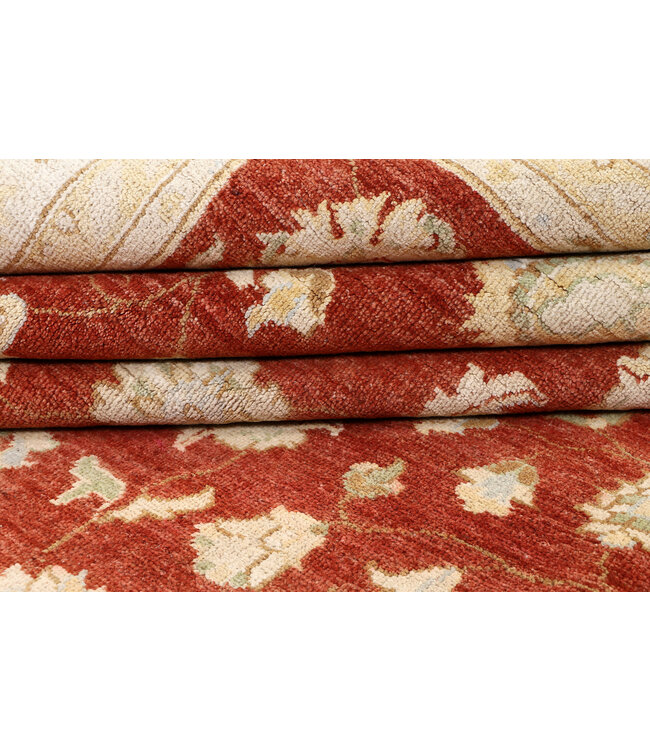 Handgeknoopt Ziegler Tapijt – 300 x 253 cm – Rustrood & Crème – Klassiek Design