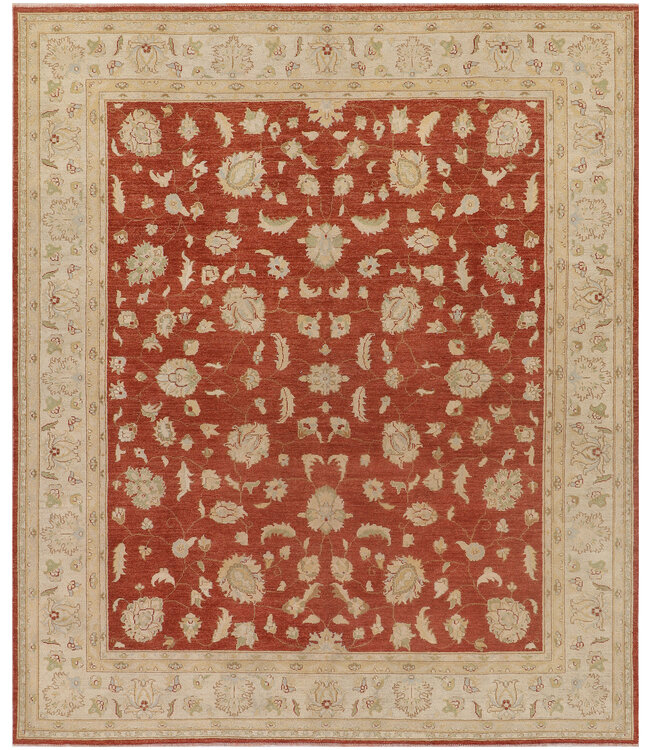 Handgeknüpfter Ziegler Teppich – 300 x 253 cm – Rostrot & Creme – Klassisches Design
