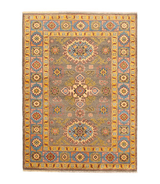 146x104cm Wool Hand-Knotted Kazak Afghan Rug – Authentic Oriental Carpet