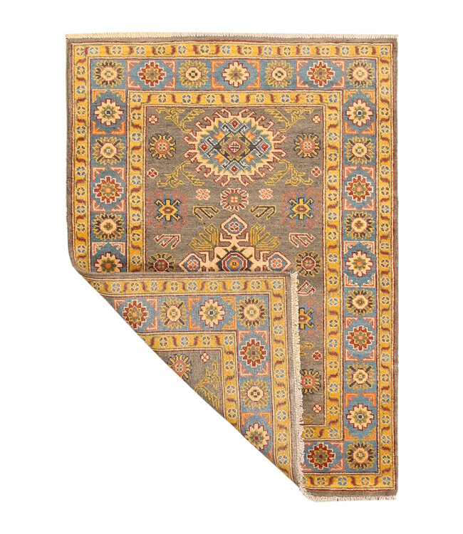 146x104cm Wool Hand-Knotted Kazak Afghan Rug – Authentic Oriental Carpet