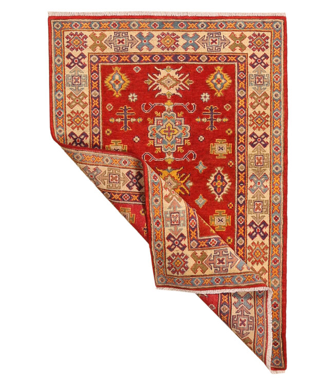 153x100cm Handgeknoopte Kazak Afghan Tapijt – Wol & Ambachtelijk
