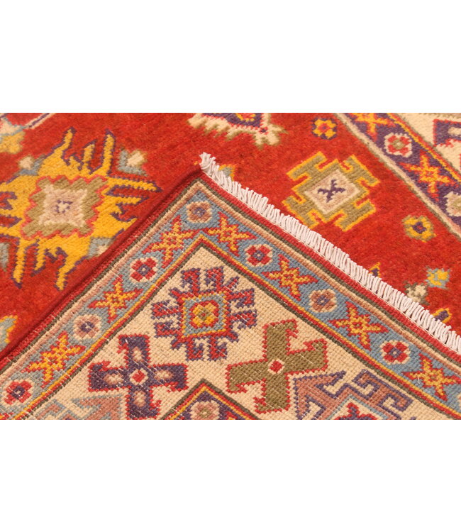 153x100cm Wool Hand-Knotted Kazak Afghan Rug – Authentic Oriental Carpet