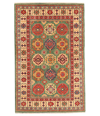 155x99cm Wool Hand-Knotted Kazak Afghan Rug – Authentic Oriental Carpet