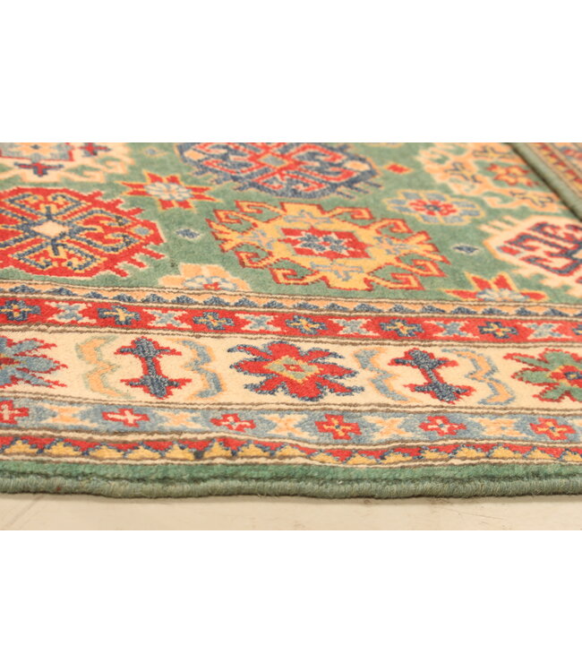 155x99cm Wool Hand-Knotted Kazak Afghan Rug – Authentic Oriental Carpet