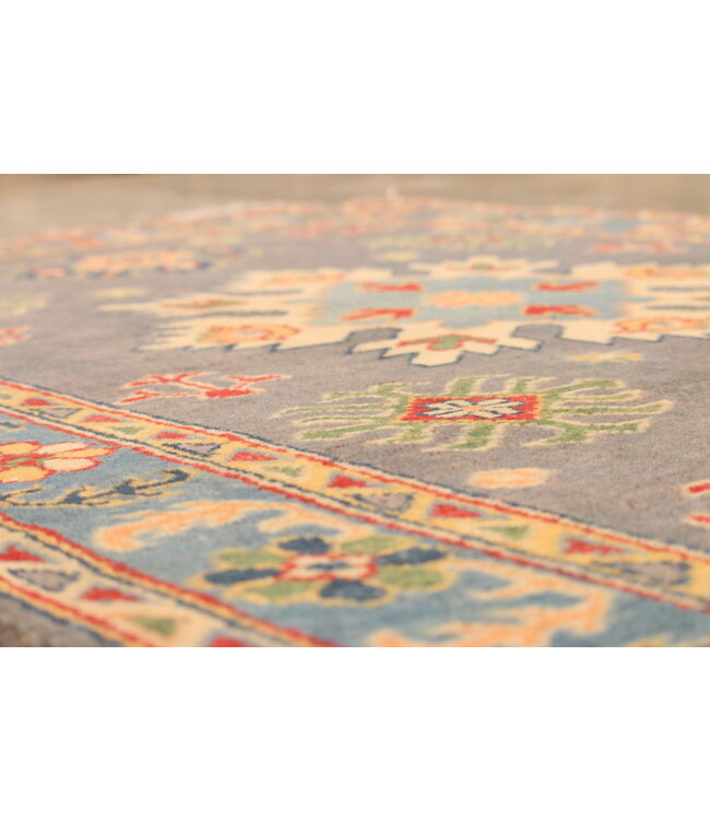 149x99cm Wool Hand-Knotted Kazak Afghan Rug – Authentic Oriental Carpet