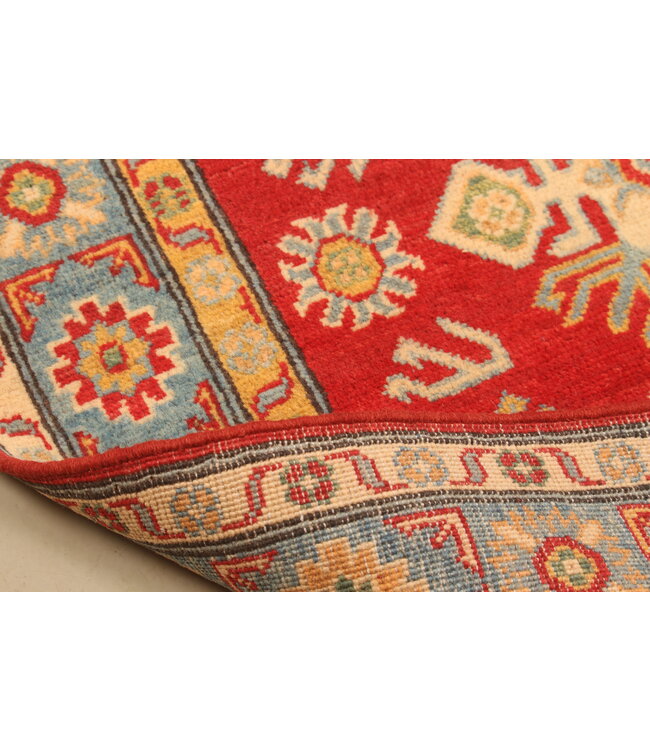 151x96cm Wool Hand-Knotted Kazak Afghan Rug – Authentic Oriental Carpet