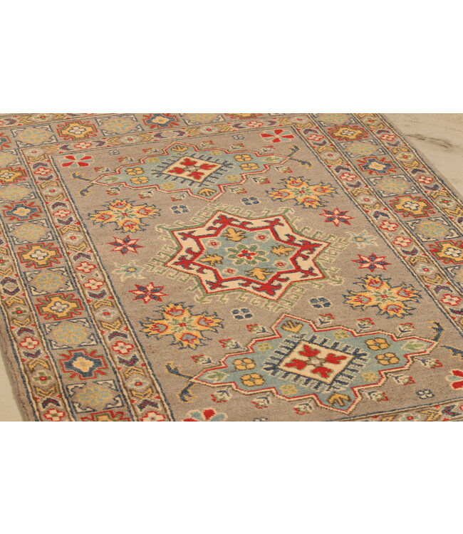 153x97cm Wool Hand-Knotted Kazak Afghan Rug – Authentic Oriental Carpet