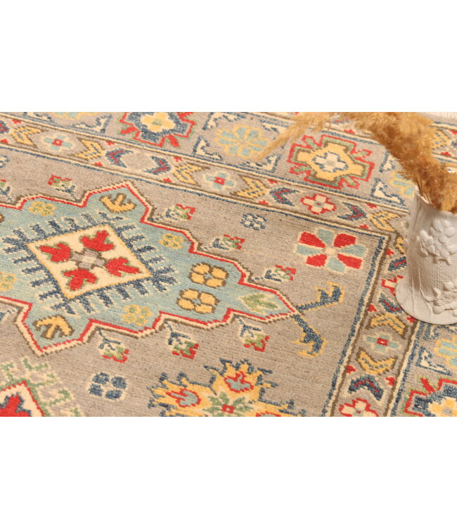 153x97cm Wool Hand-Knotted Kazak Afghan Rug – Authentic Oriental Carpet