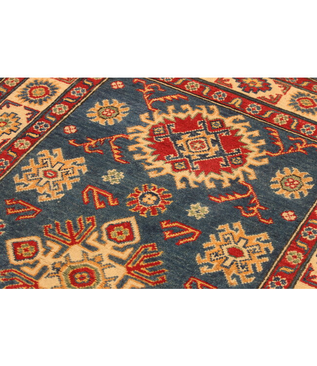 153x98cm Wool Hand-Knotted Kazak Afghan Rug – Authentic Oriental Carpet