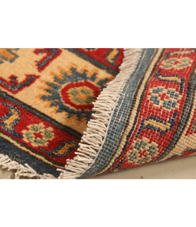 153x98cm Wool Hand-Knotted Kazak Afghan Rug – Authentic Oriental Carpet