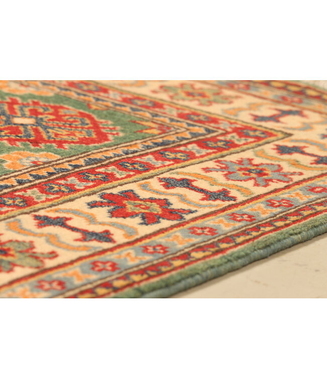 149x102cm Wool Hand-Knotted Kazak Afghan Rug – Authentic Oriental Carpet