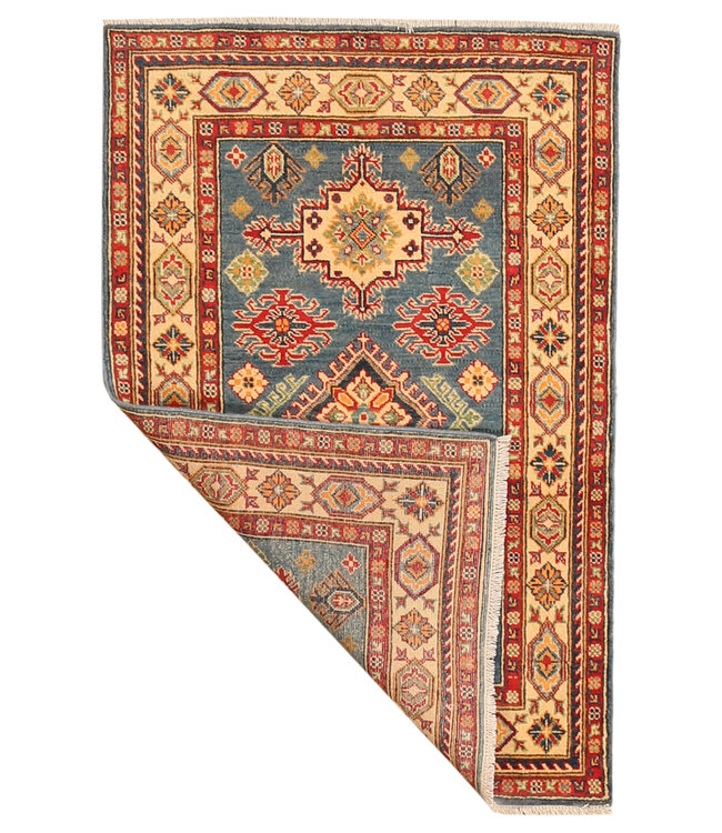 150x98cm Handgeknoopte Kazak Afghan Tapijt – Wol & Ambachtelijk