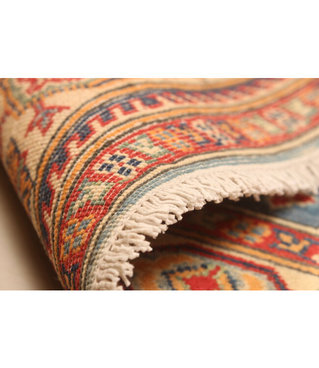 150x98cm Wool Hand-Knotted Kazak Afghan Rug – Authentic Oriental Carpet